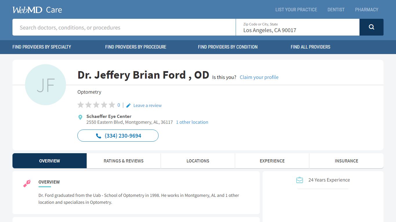 Dr. Jeffery Ford Optometry. Montgomery AL - WebMD